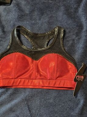 Cleo Red Sparkly and Black Mesh Racerback Sports Bra